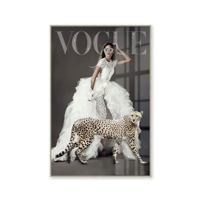 La Casa »Lady Vogue with gepard« Glasbild mit Strassapplikation 80x120 cm gerahmt Image