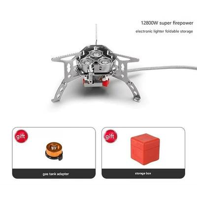 12800W Windproof Camping Stove Camping Gas Stove with Piezo Ignition Portable Foldable Triple Burner Outdoor Butane Stove for Hiking Backpacking Cooking BBQ