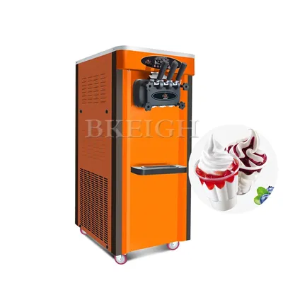 Affordable Vertical Commercial Three Flavor Soft Ice Cream Machine, Stainless Steel Vertical Sweet Cone Machine