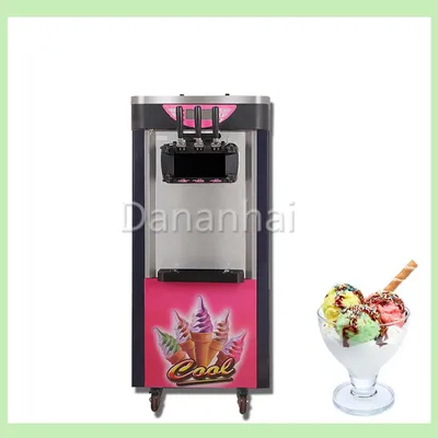 Professional Vertical Commercial Soft Ice Cream Machine With 3 Flavors Of Strawberry Cone Sundae Suitable For Families