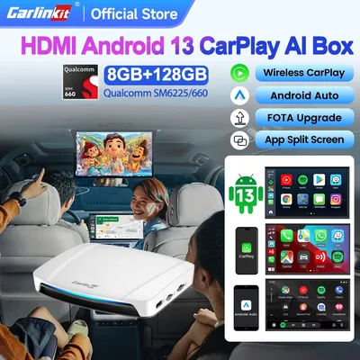 HDMI CarlinKit UHD Android 13 TV Box Wireless CarPlay Android Auto Adpter Split Screen Built-in GPS Netflix Smart CarPlay Ai Box