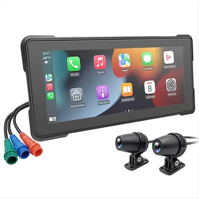 6.86 Inch Portable Motorcycle DVR Wireless Carplay Android Auto Touchscreen Waterproof Monitor GPS Navigation Dash Cam