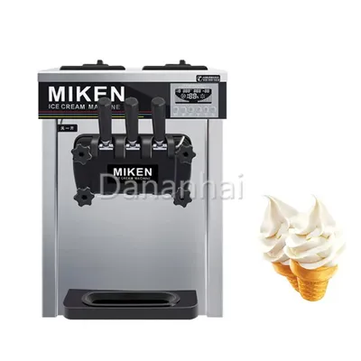 Commercial Soft Ice Cream Machine, Electric 3-Flavor Cone Sundae Machine