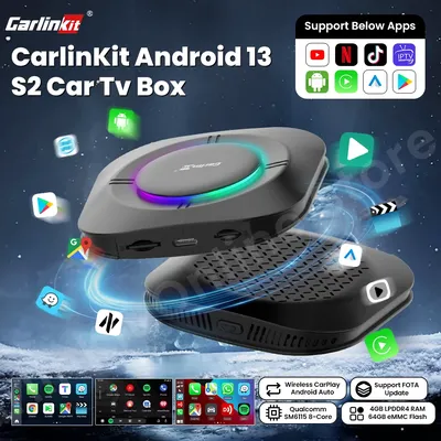 Carlinkit S2 Carplay Tv Box Android 13 Android auto Wireless Adapter Support Youtube Netfilx Iptv Spotify Car Accessories