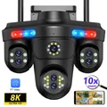 Telecamera IP WiFi 8K HD 4 schermi 7 lenti Zoom 10X esterno Telecamera di sicurezza PTZ wireless Detezione umana Video sorveglianza FFVideo
