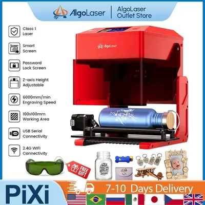 AlgoLaser Pixi Portable Laser Engraver with Rotary Roller Smart Mini Laser Engraving Machine Tools Class 1 Laser Fully Enclosed