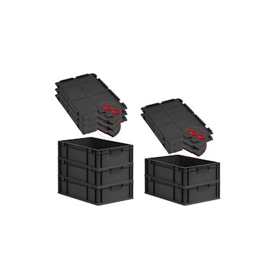 PROREGAL SuperSparSet 5x Eurobox NextGen Grip mit Scharnierdeckel & roten Verschlüssen, HxBxT 17x40x60cm, 34L, Schwarz, Griffe zu, Eurobehälter Image