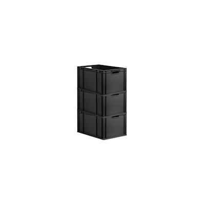 PROREGAL SuperSparSet 3x Eurobox NextGen Grip, HxBxT 32x40x60cm, 65 Liter, Griffe offen, Schwarz, Eurobehälter, Transportbehälter Image
