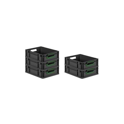 PROREGAL SparSet 5x Eurobox NextGen Color, HxBxT 12x30x40cm, 11 Liter, Griffe grün offen, Schwarz, Eurobehälter, Transportbehälter Image