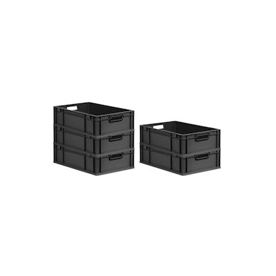 PROREGAL SuperSparSet 5x Eurobox NextGen Color, HxBxT 17x40x60cm, 34 Liter, Griffe schwarz offen, Schwarz, Eurobehälter, Transportbehälter Image