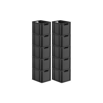 PROREGAL SparSet 10x Eurobox NextGen Color, HxBxT 32x30x40cm, 30 Liter, Griffe schwarz offen, Schwarz, Eurobehälter, Transportbehälter Image
