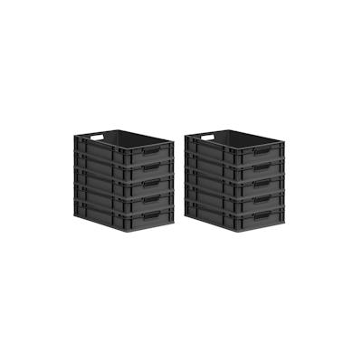 PROREGAL SparSet 10x Eurobox NextGen Grip, HxBxT 12x40x60cm, 23 Liter, Griffe offen, Schwarz, Eurobehälter, Transportbehälter Image