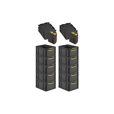 PROREGAL SuperSparSet 10x Eurobox NextGen Color mit Scharnierdeckel & Verschlüssen, HxBxT 22x30x40cm, 20L, Schwarz, Griffe gelb zu, Eurobehälter Image