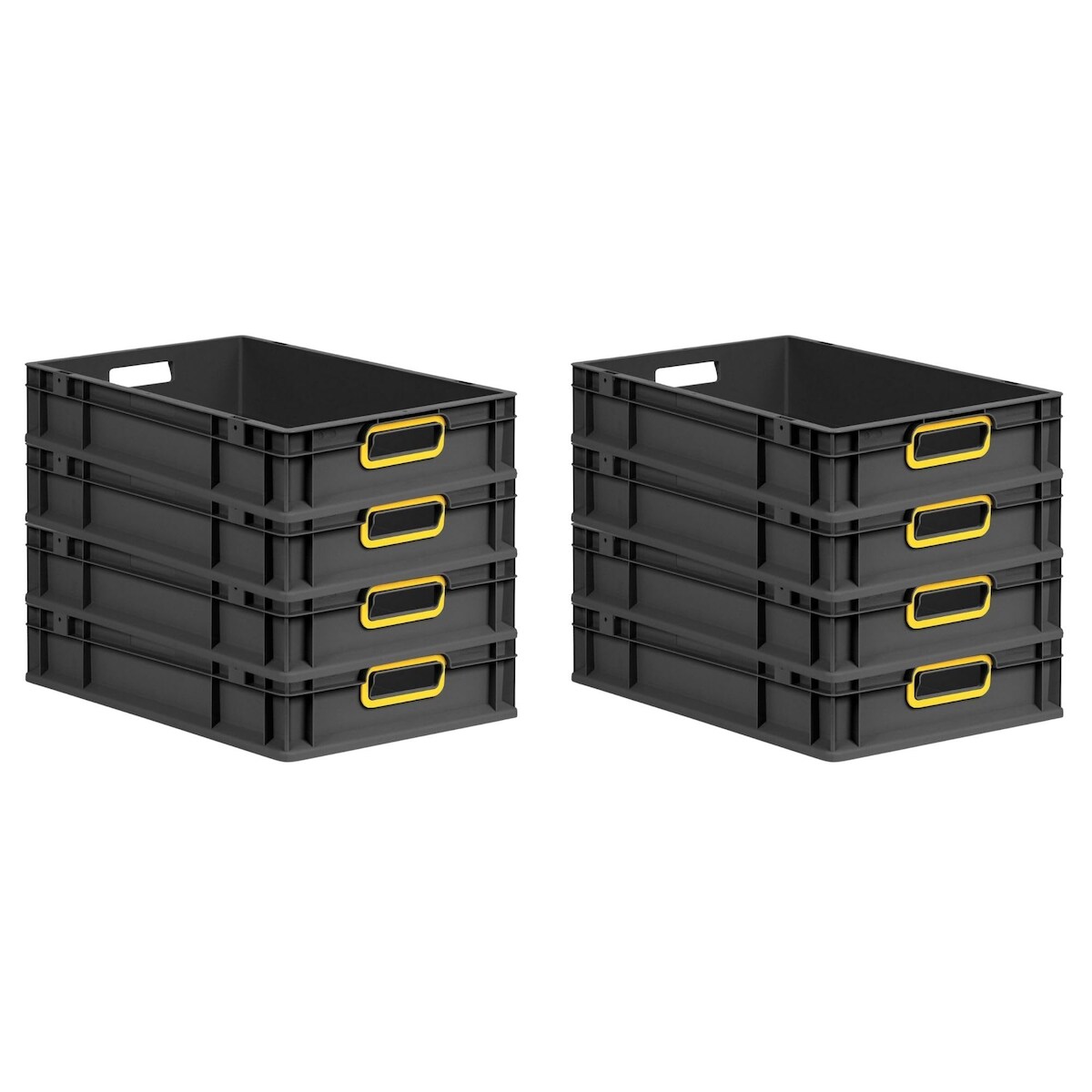 PROREGAL SuperSparSet 8x Eurobox NextGen Color, HxBxT 12x40x60cm, 23 Liter, Griffe gelb offen, Schwarz, Eurobehälter, Transportbehälter Image