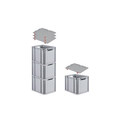 PROREGAL SuperSparSet 4x Eurobox NextGen Grip mit Auflagedeckel & 4 roten Verschlüssen, HxBxT 32x30x40cm, 30L, Grau, Griffe offen, Eurobehälter Image
