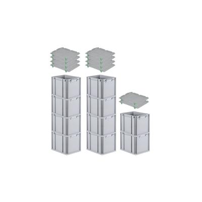 PROREGAL SparSet 10x Eurobox NextGen Grip mit Auflagedeckel & 4 grünen Verschlüssen, HxBxT 32x30x40cm, 30L, Grau, Griffe zu, Eurobehälter Image