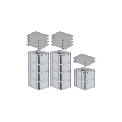 PROREGAL SparSet 10x Eurobox NextGen Grip mit Auflagedeckel & 4 schwarzen Verschlüssen, HxBxT 22x30x40cm, 20L, Grau, Griffe zu, Eurobehälter Image