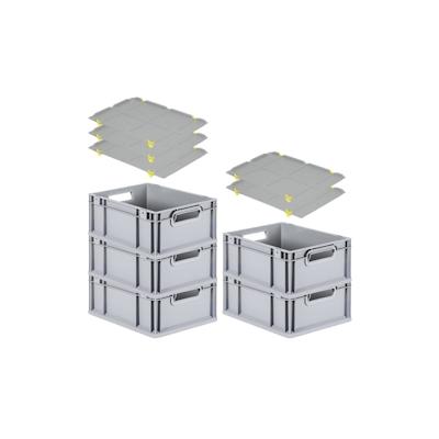 PROREGAL SparSet 5x Eurobox NextGen Grip mit Auflagedeckel & 4 gelben Verschlüssen, HxBxT 17x30x40cm, 16L, Grau, Griffe offen, Eurobehälter Image