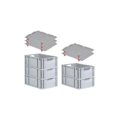 PROREGAL SparSet 5x Eurobox NextGen Grip mit Auflagedeckel & 4 roten Verschlüssen, HxBxT 22x40x60cm, 44L, Grau, Griffe offen, Eurobehälter Image