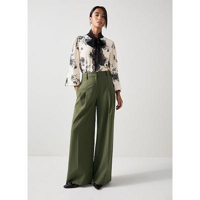 Petra Petite Dark Green Pleated Trousers, Dark Khaki