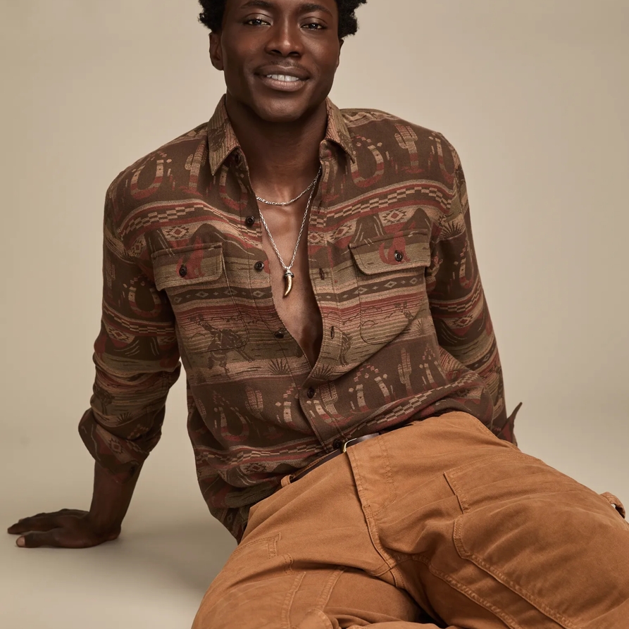 Lucky Brand Jacquard Humboldt Print Shirt - Men's Clothing Outerwear Shirt Jackets in Rust Multi, Size L