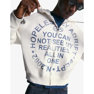 Bershka Printed Sweatshirt With Zip Men S Beige