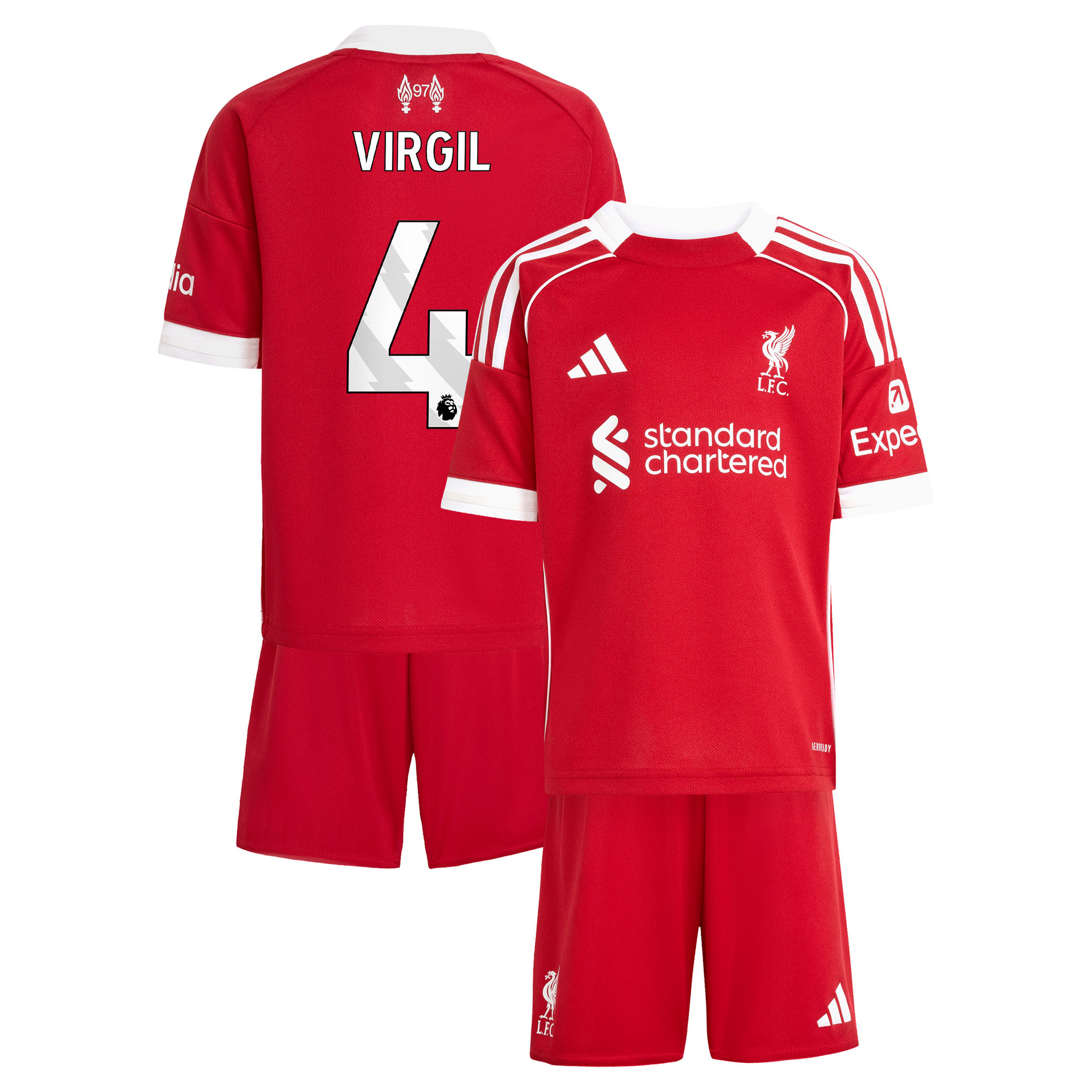 Liverpool adidas Mini-kit Domicile 25/26 avec flocage Virgil 4 - unisexe Taille: 5-6 Years