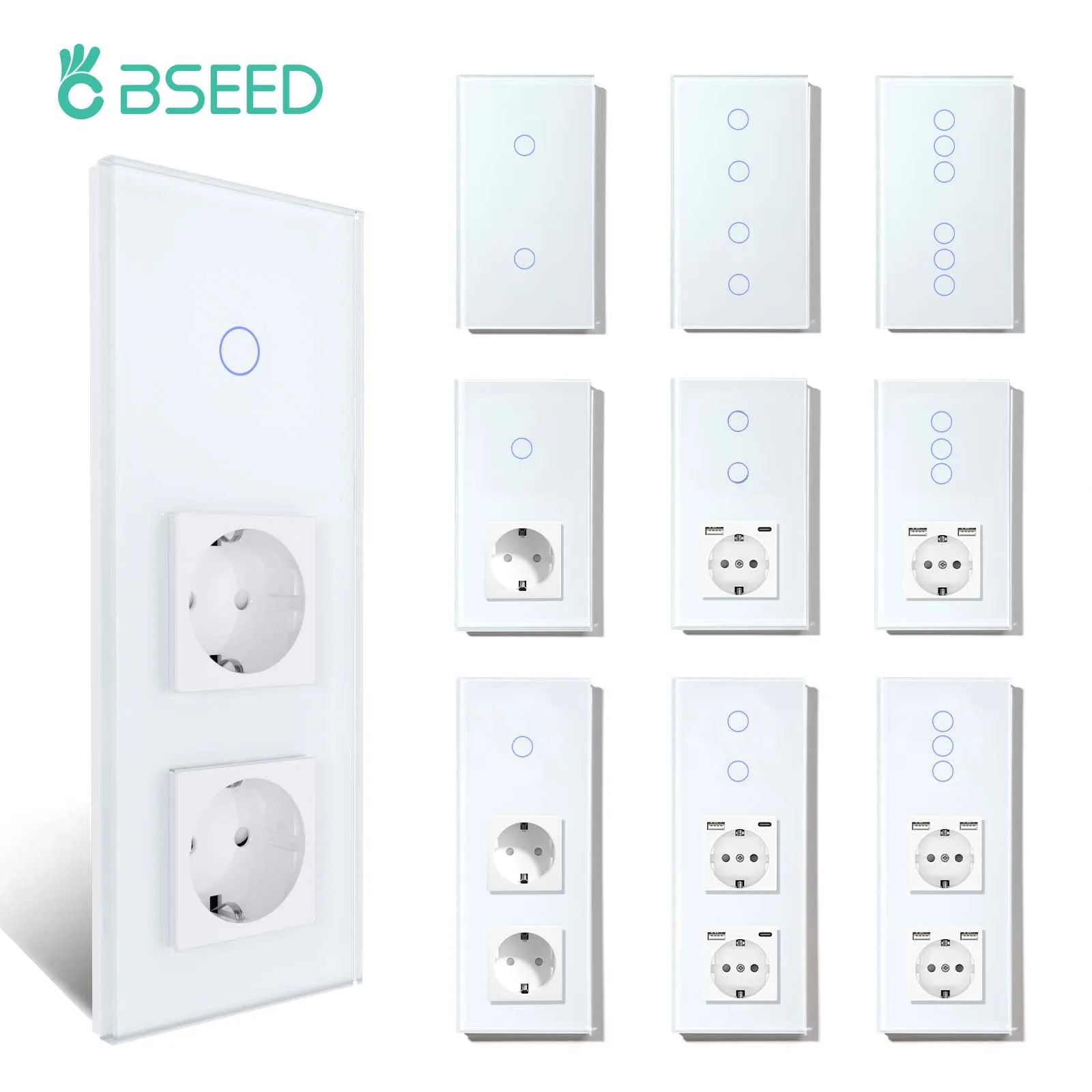 Besamen Touch Lichtsc halter normale Steckdosen Serie USB C Telefon aufladen Doppel wand schalter weißes Glas vertikal EU Standard Image