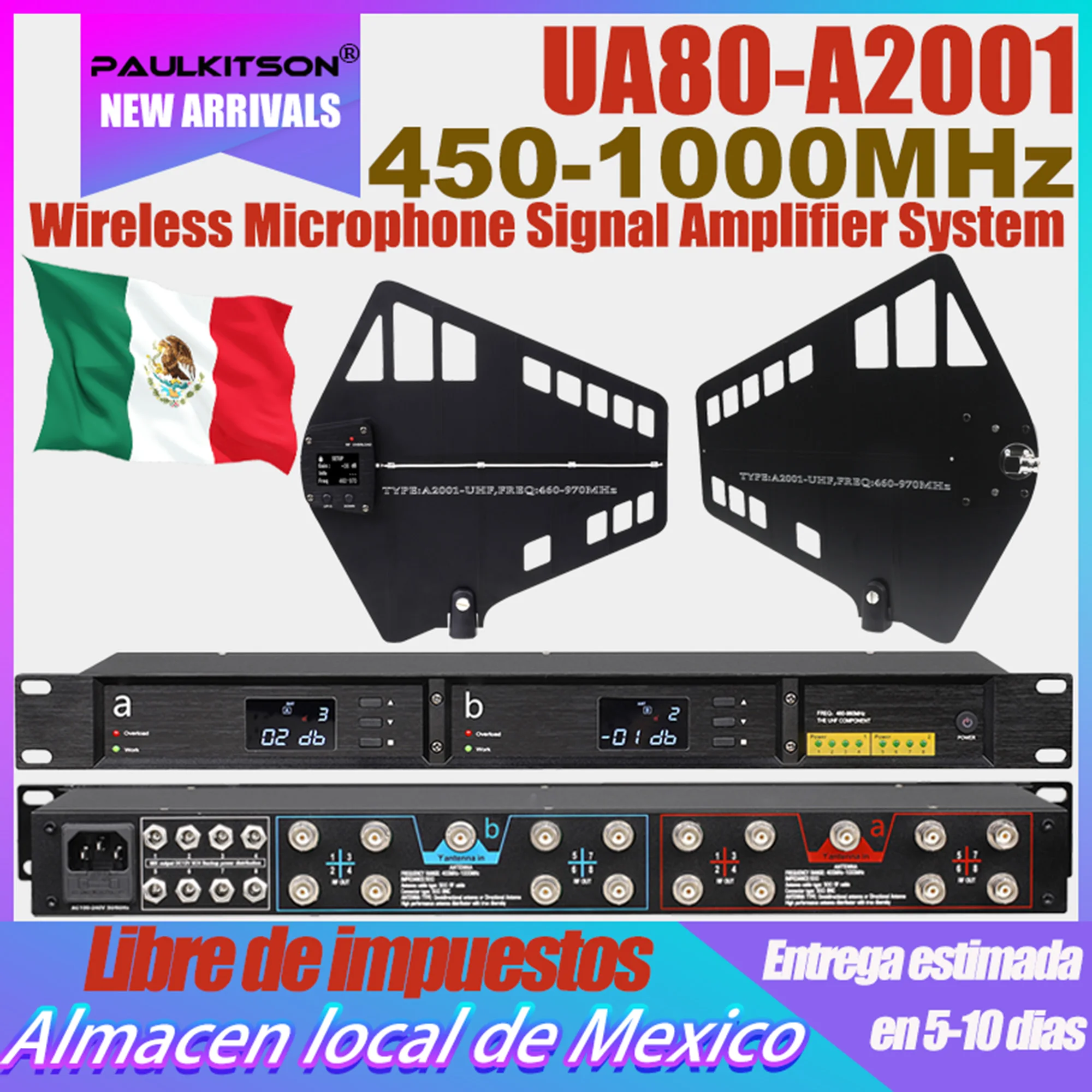 Paulkitson UA80 Antennenverteilungssystem, 16 Kanäle, HF-Signalverstärker, gerichtetes BNC-BNC für drahtloses Mikrofon, UHF 450–1000 MHz Image