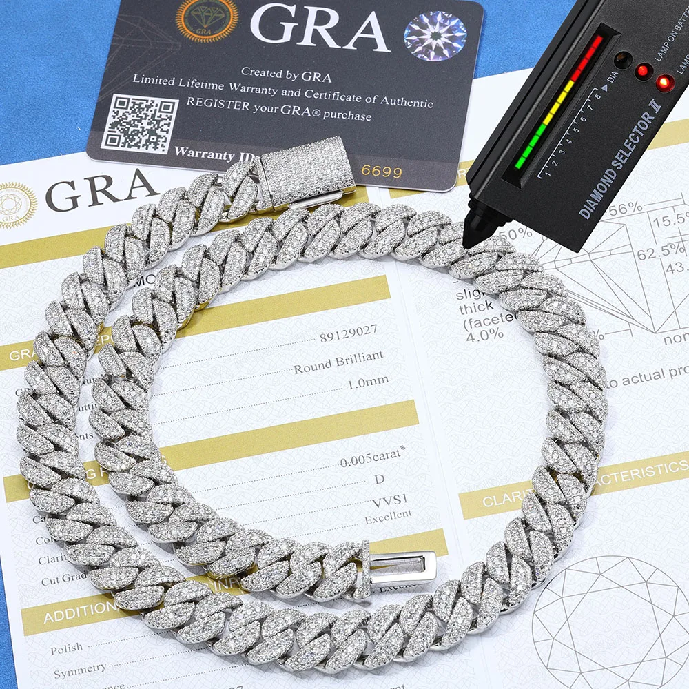 Neue 14 mm Moissanit kubanische Diamantkette Hip Hop kubanische Iced Out Kette für Männer 925 Sterling Silber VVS Schmuck Halskette