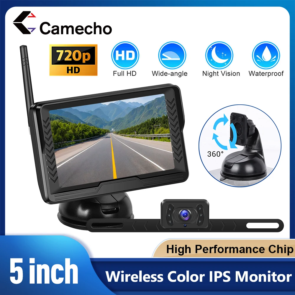 Camecho 5 "IPS Bildschirm Rück Auto Monitor Drahtlose Rückansicht Kamera Rückfahr Parkplatz System Wasserdichte Infrarot Nachtsicht Image
