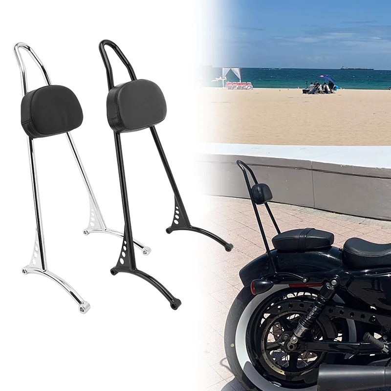 Motorrad Schwarz Chrom Hinten Passagier Sissy Bar Mit Rückenlehne Kissen Für Harley Sportster XL Eisen 883 1200 48 72 2004-up Image