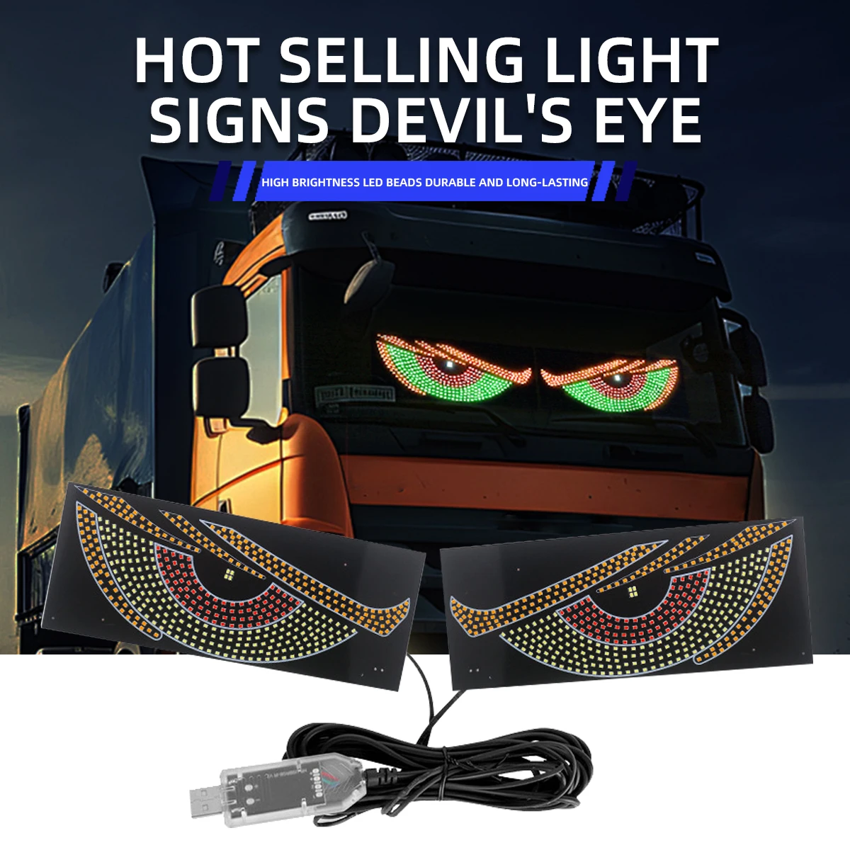 Auto Lkw Teufel Augen LED Bildschirm Licht Dynamische Blinkende Animation Led Eye Display Pixel Panel Vorne Hinten Windschutzscheibe Warnlicht Image