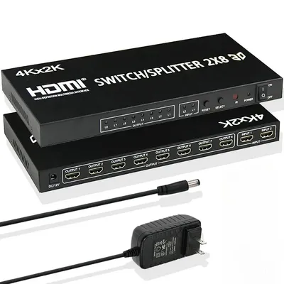 4K HDMI Switcher 2 in 8 out HDMI Switch Splitter 2x8 Videoverteiler für Laptop PC zu Multi Screen TV Projektor Kopieranzeige