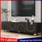 Anajqaqia Meuble TV 170 × 38 × 44 cm, meuble TV noir avec 4 portes arches dorées, porte poussée à ouvrir, avec 5 pieds et étagères rondes dorées