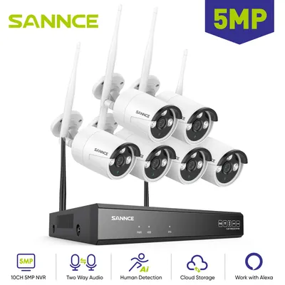 SANNCE 6PCS 5MP Wifi Kamera IP Outdoor 10CH NVR Zwei-weg Audio Wireless Audio Video Sicherheit Überwachung kit Kameras
