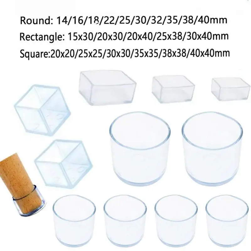 Möbelbeinkappen Stuhlbeinkappen Transparente Tischstuhlfußabdeckung Silikon Verschleißfeste Kappe Lärmreduzierung Schützen Sie den Boden Image