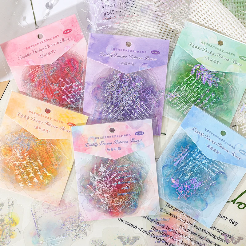 10 Stück bunte Blumensätze Vintage INS Färben Stil Aufkleber Dekor Stick Etiketten Tagebuch Album handgefertigtes Scrapbooking-Material Image
