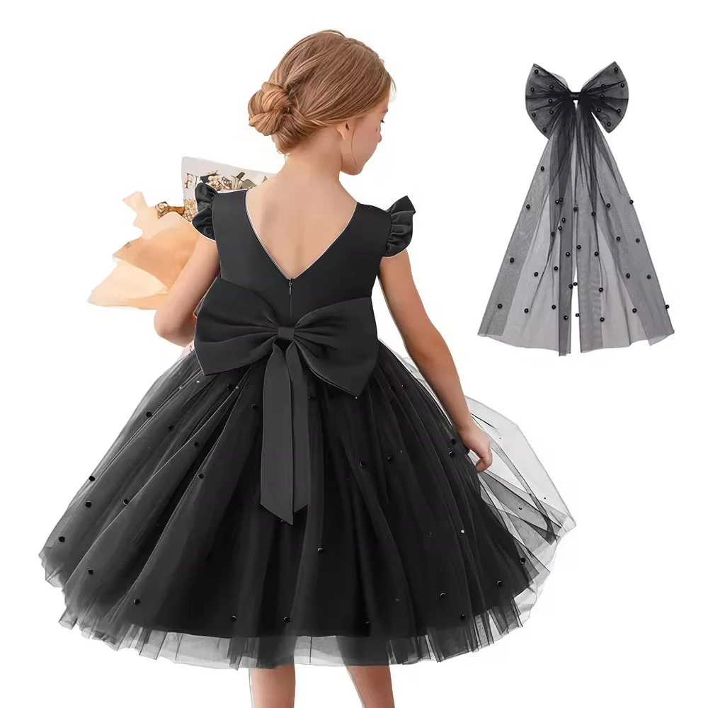 Blumenmädchen Brautjungfer Prinzessin Kleid Hochzeitskleid mit Stirnband für Geburtstag Mädchen Partykleider rückenfreies Kinder Abendkleid Image