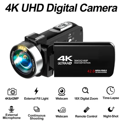 4K Tragbare Digitale Fotokamera 2 in1 Foto-Videoaufzeichnung DV Reise-Videokamera 18X Zoom 3'' Drehbarer Bildschirm mit Blitz