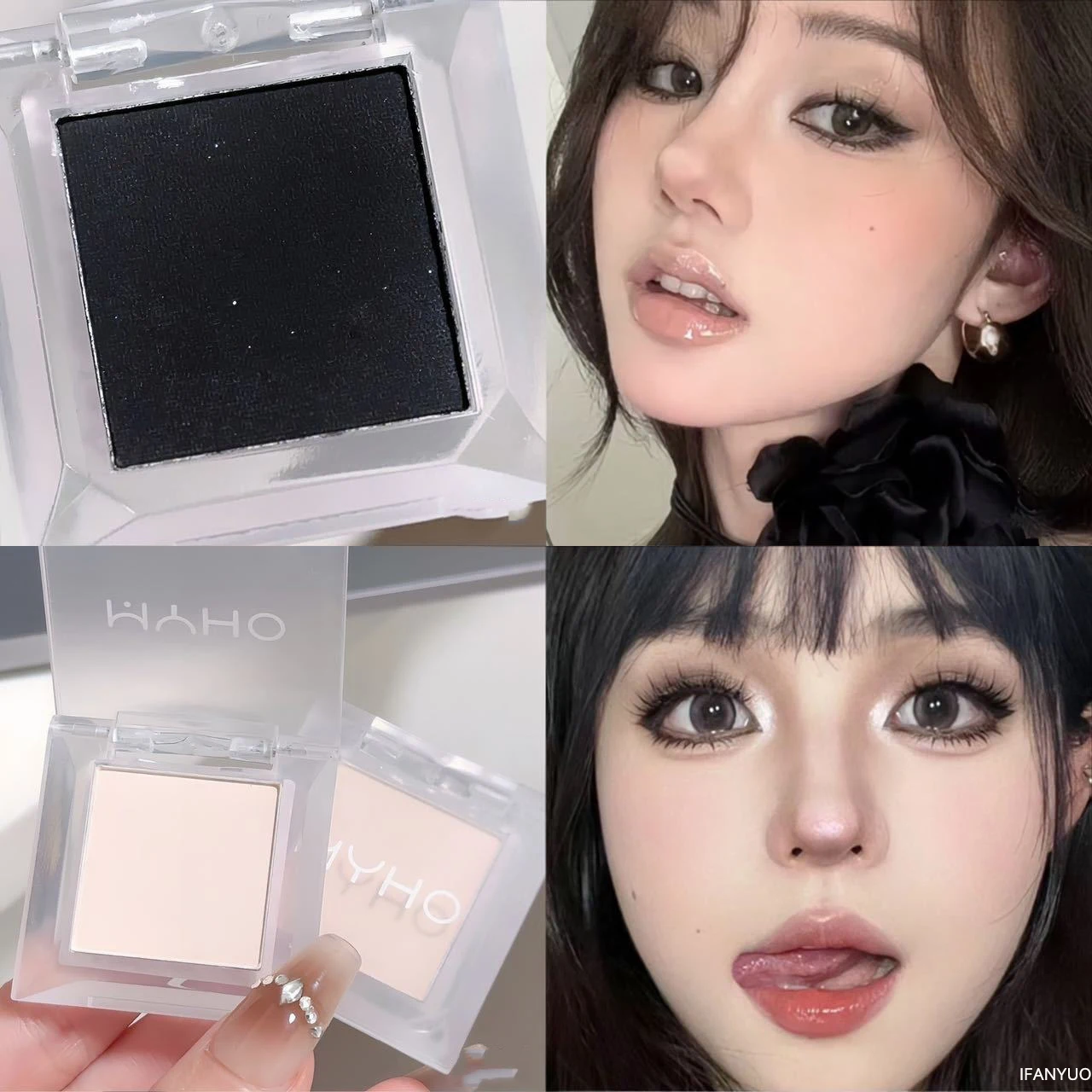 Matte Smoky Black White Lidschatten-Palette, glitzernder, liegender Seidenraupen-Textmarker, erhellt einfarbiges, schimmerndes Lidschatten-Augen-Make-up Image