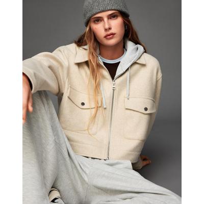 Bershka Soft Felt Texture Jacket Women L Sand