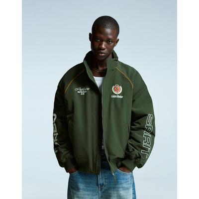 Bershka Embroidered Technical Jacket Men S Khaki