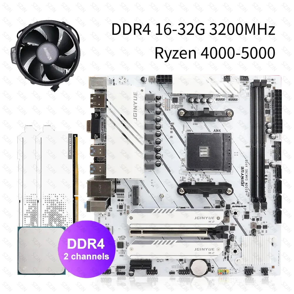 JGINYUE B550M Motherboard CPU Set mit AMD Ryzen Cooler DDR4 Dual Channel RAM Unterstützung PCI-E 4.0 Computer GAMING ARGB Combo Image