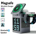 Caricatore wireless magnetico 6 in 1 Altoparlante Bluetooth pieghevole Sveglia e Pixel cartoon per iPhone 16~12 iWatch Airpods 3 Pro