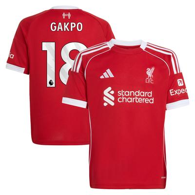 Liverpool adidas Heimtrikot 2025-26 - Kinder mit Aufdruck Gakpo 18 Image