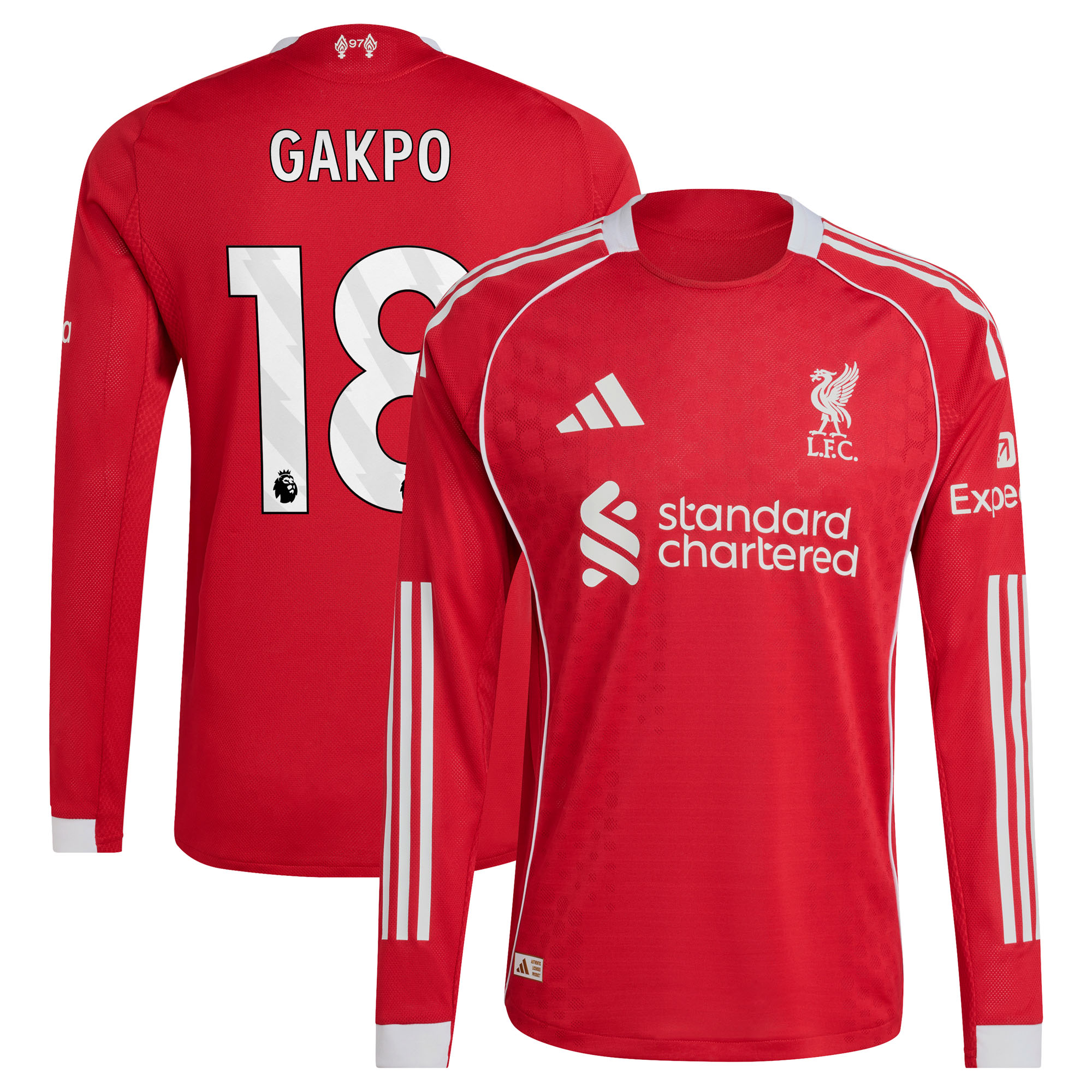 Liverpool adidas Authentisch Heimtrikot 2025-26 - Langarm mit Aufdruck Gakpo 18 Image