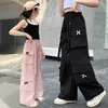 Kinder Cargohose mit Seitentasche für Tweens Mädchen High Fashion Hip Hop Schleife Hose Kind Straße Rosa Schwarz Trainingshose Heißer Verkauf