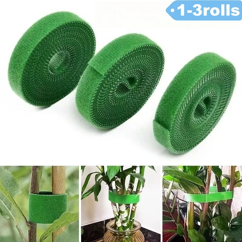 Selbstklebende Nylon-Pflanzenkrawatte, wiederverwendbare Pflanzenhakenschlaufenbänder, grünes Verschlussband, Bambusrohrwickel, Unterstützung für Hausgarten-Zubehör Image
