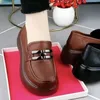 Vintage-Leder-Loafer für Damen ​ ​ Chunky Platform Slip-Ons Metallic Trim Flats Britischer Stil Freizeitschuhe One-Step Comfort